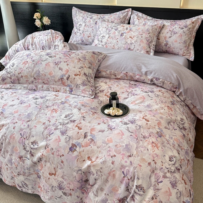91家纺网 家纺一手货源 找家纺 海洋家纺 2025新款100%全棉磨毛数码印花四件套加厚全棉四件套-提供买家秀 花期如梦 紫