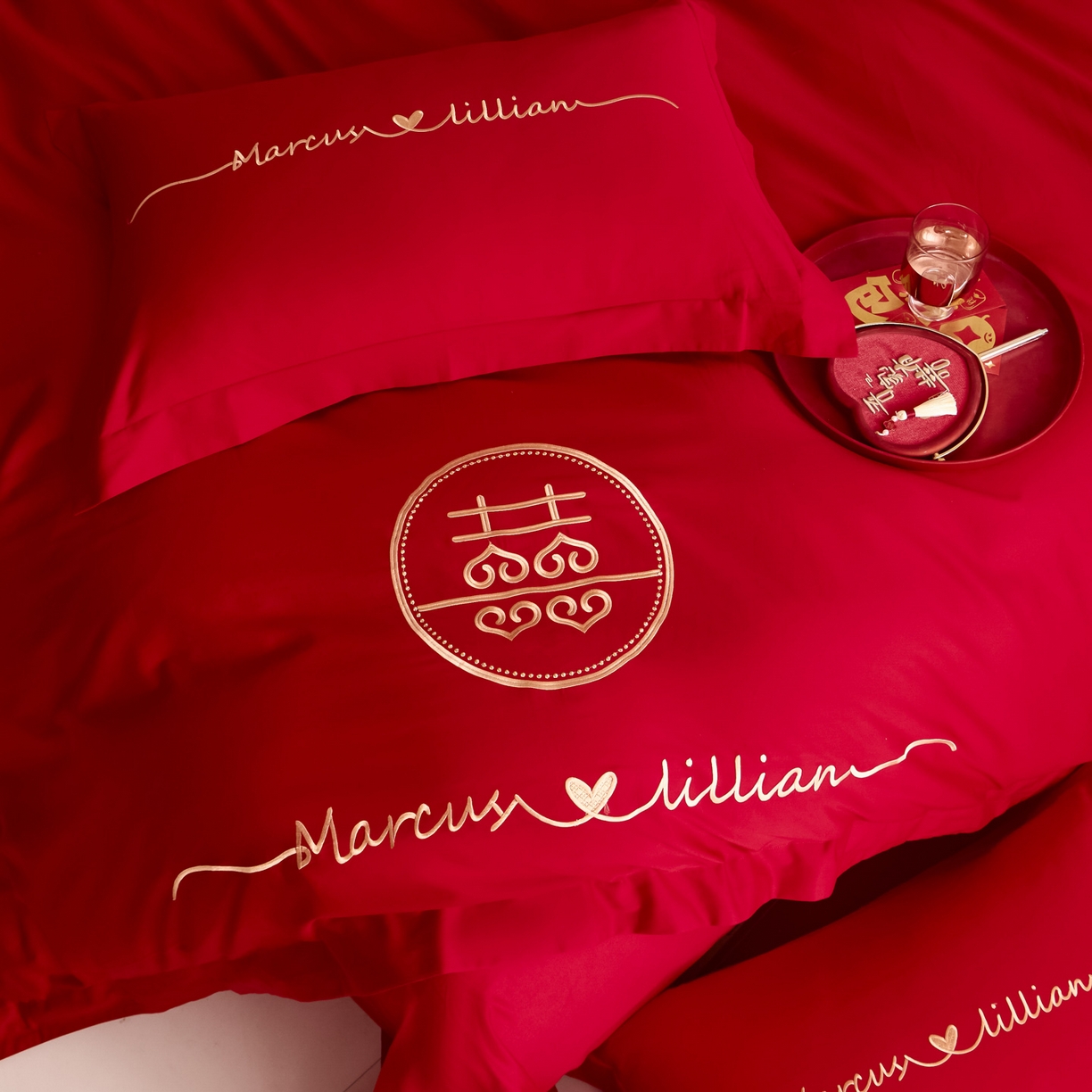 91家纺网 家纺一手货源 找家纺 东方合美（原：皇家传奇） 2025新款婚庆小红书化纤系列二 喜上加喜