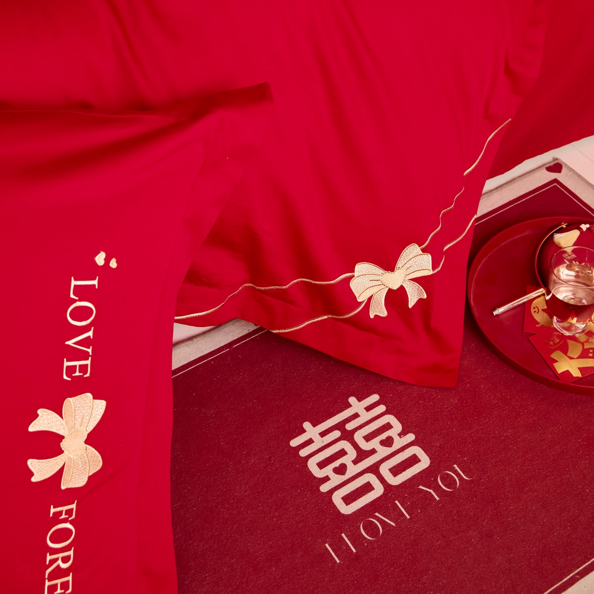 91家纺网 家纺一手货源 找家纺 东方合美（原：皇家传奇） 2025新款婚庆小红书化纤系列二 蝴蝶结