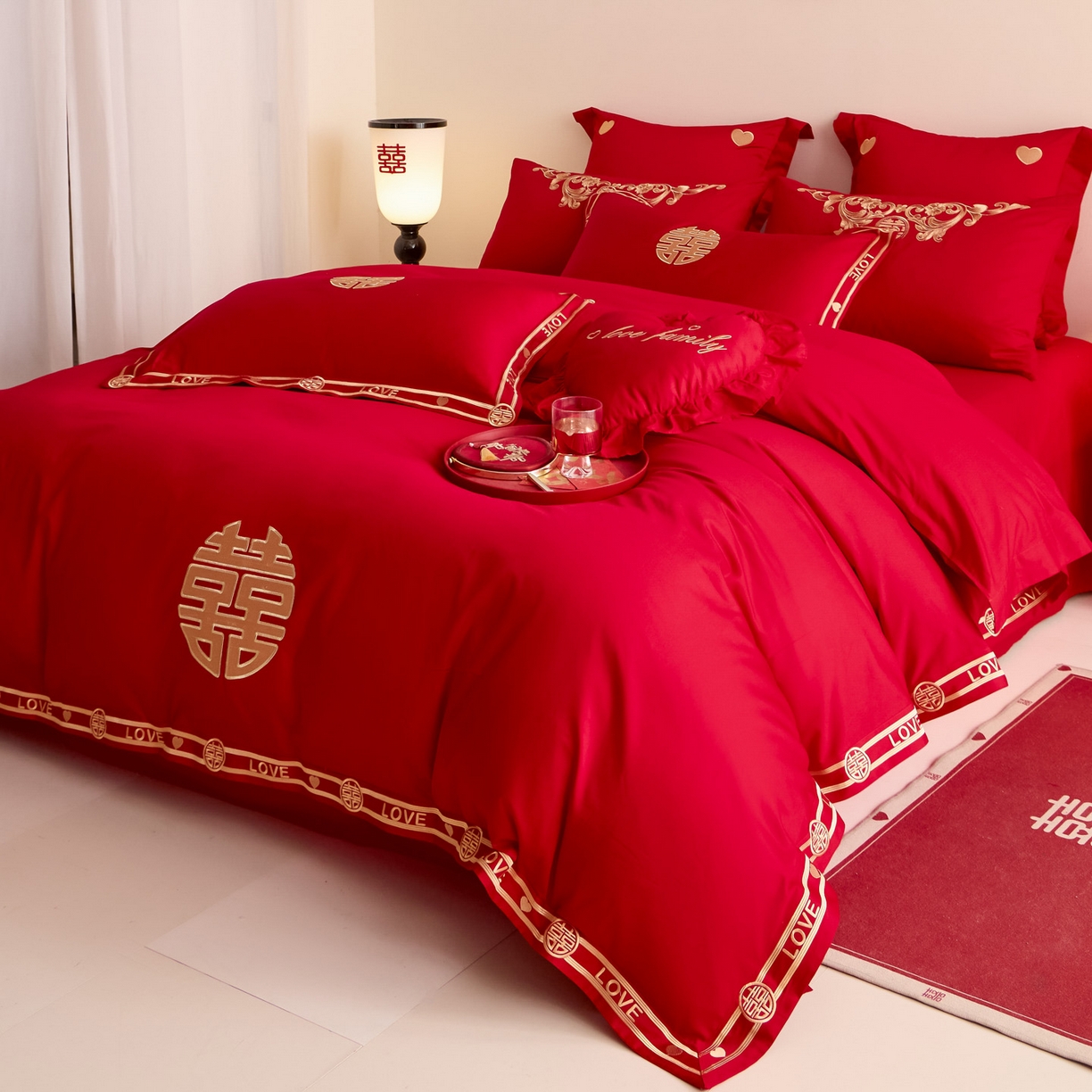 91家纺网 家纺一手货源 找家纺 东方合美（原：皇家传奇） 2025新款婚庆小红书化纤系列二 双喜