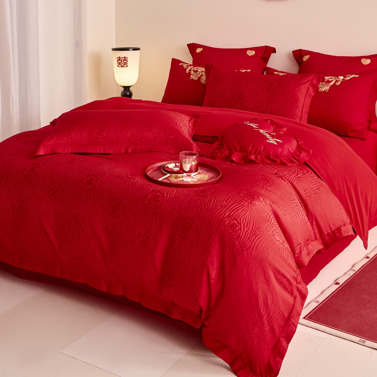 91家纺网 家纺一手货源 找家纺 东方合美（原：皇家传奇） 2025新款婚庆小红书化纤系列二 山茶花-提花