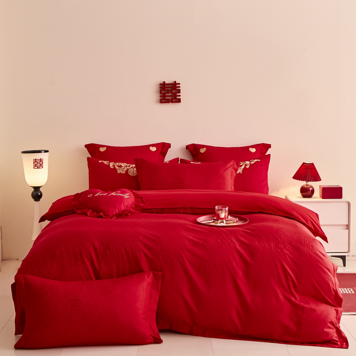 91家纺网 家纺一手货源 找家纺 东方合美（原：皇家传奇） 2025新款婚庆小红书化纤系列二 山茶花-提花