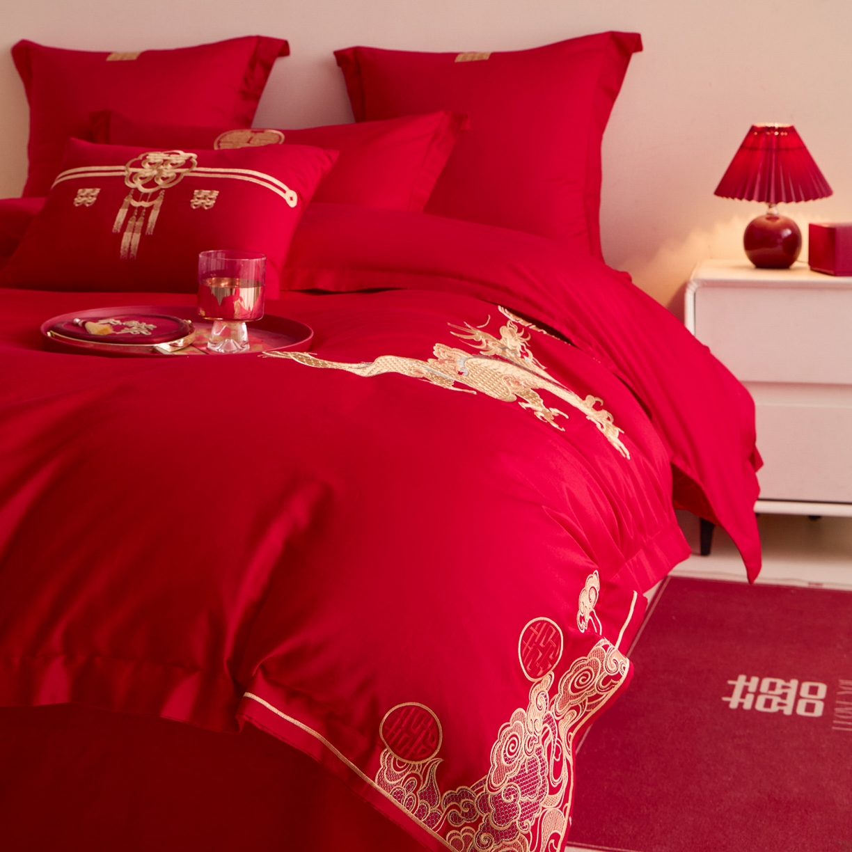 91家纺网 家纺一手货源 找家纺 东方合美（原：皇家传奇） 2025新款婚庆小红书化纤系列二 欢龙喜凤