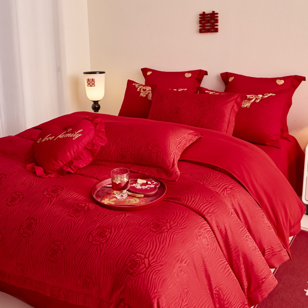 91家纺网 家纺一手货源 找家纺 东方合美（原：皇家传奇） 2025新款婚庆小红书化纤系列二 山茶花-提花