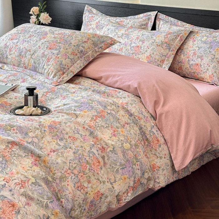 91家纺网 家纺一手货源 找家纺 海洋家纺 2025新款100%全棉磨毛数码印花四件套加厚全棉四件套-提供买家秀 琳岚 粉