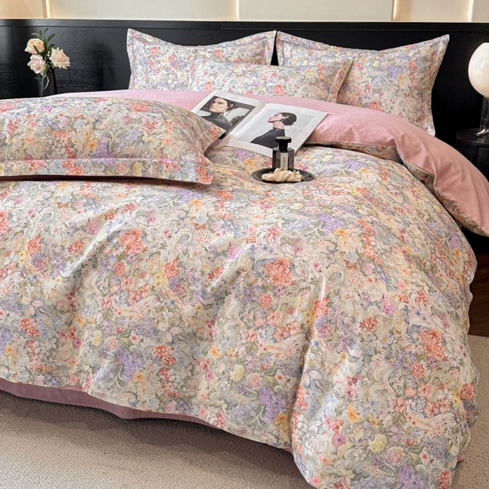 91家纺网 家纺一手货源 找家纺 海洋家纺 2025新款100%全棉磨毛数码印花四件套加厚全棉四件套-提供买家秀 琳岚 粉