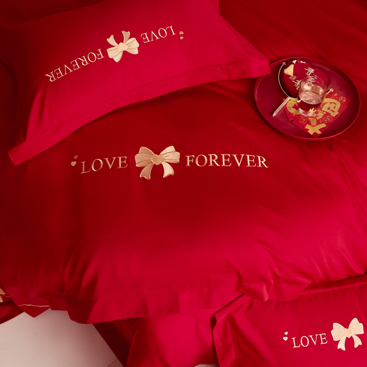 91家纺网 家纺一手货源 找家纺 东方合美（原：皇家传奇） 2025新款婚庆小红书化纤系列二 蝴蝶结