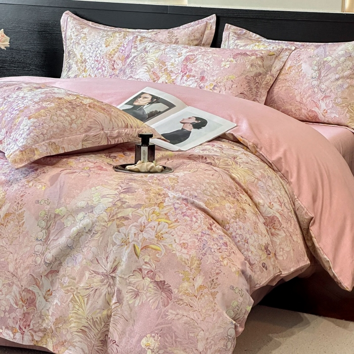 91家纺网 家纺一手货源 找家纺 海洋家纺 2025新款100%全棉磨毛数码印花四件套加厚全棉四件套-提供买家秀 玲兰入梦 粉