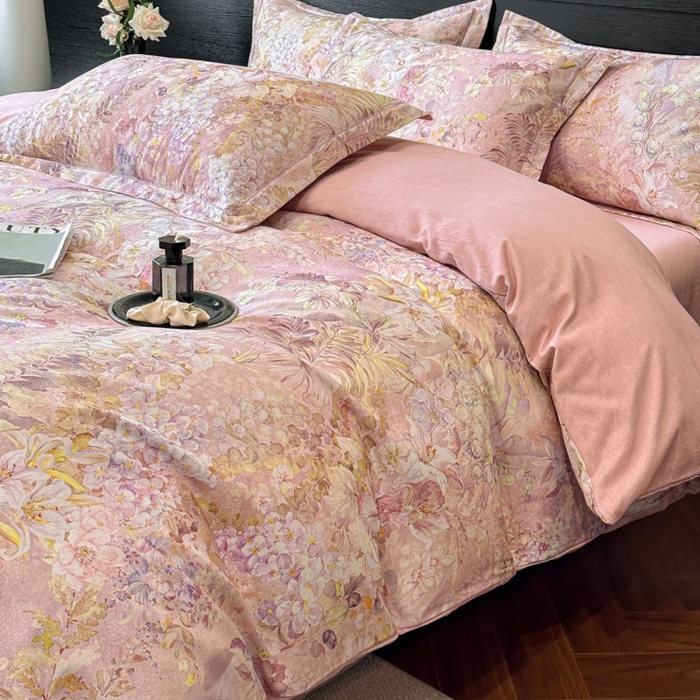 91家纺网 家纺一手货源 找家纺 海洋家纺 2025新款100%全棉磨毛数码印花四件套加厚全棉四件套-提供买家秀 玲兰入梦 粉