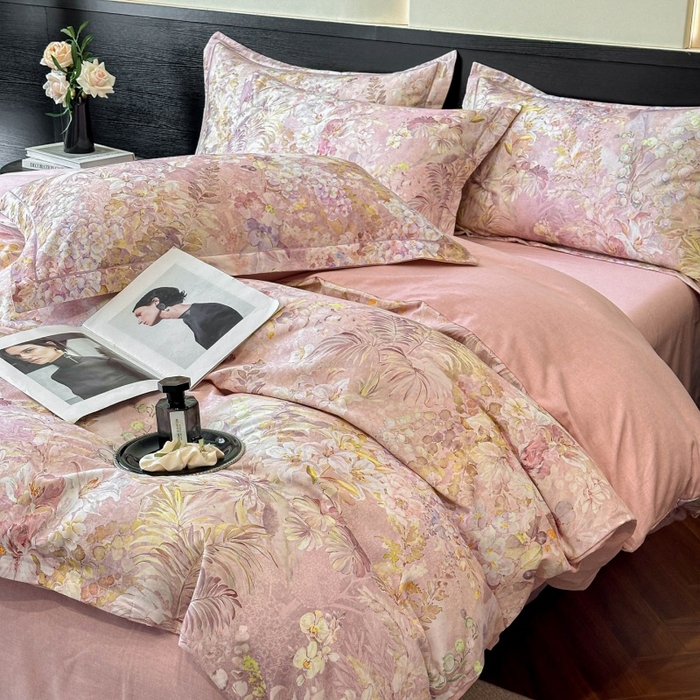 91家纺网 家纺一手货源 找家纺 海洋家纺 2025新款100%全棉磨毛数码印花四件套加厚全棉四件套-提供买家秀 玲兰入梦 粉