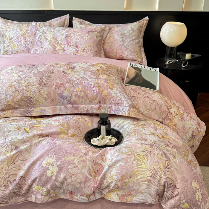 91家纺网 家纺一手货源 找家纺 海洋家纺 2025新款100%全棉磨毛数码印花四件套加厚全棉四件套-提供买家秀 玲兰入梦 粉