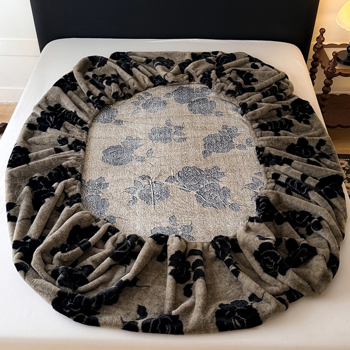 91家纺网 家纺一手货源 找家纺 绒世界 2025秋冬加厚兔绒床笠 兔绒床笠-绽放灰