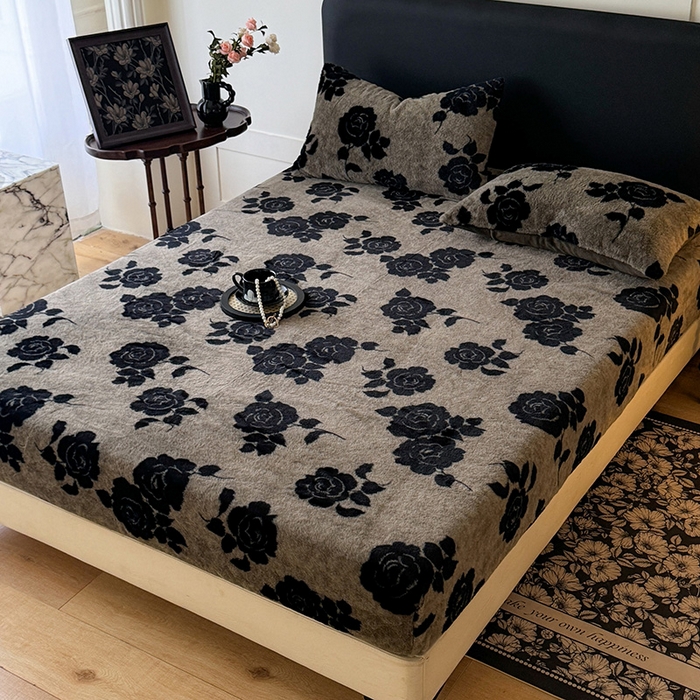 91家纺网 家纺一手货源 找家纺 绒世界 2025秋冬加厚兔绒床笠 兔绒床笠-绽放灰