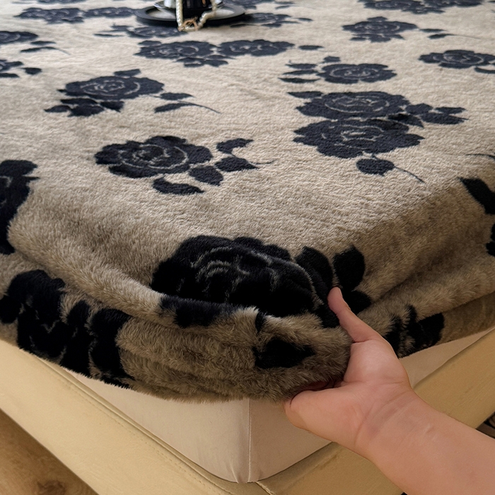 91家纺网 家纺一手货源 找家纺 绒世界 2025秋冬加厚兔绒床笠 兔绒床笠-绽放灰