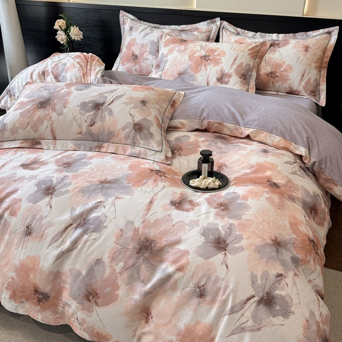 91家纺网 家纺一手货源 找家纺 海洋家纺 2025新款100%全棉磨毛数码印花四件套加厚全棉四件套-提供买家秀 梦萦 红