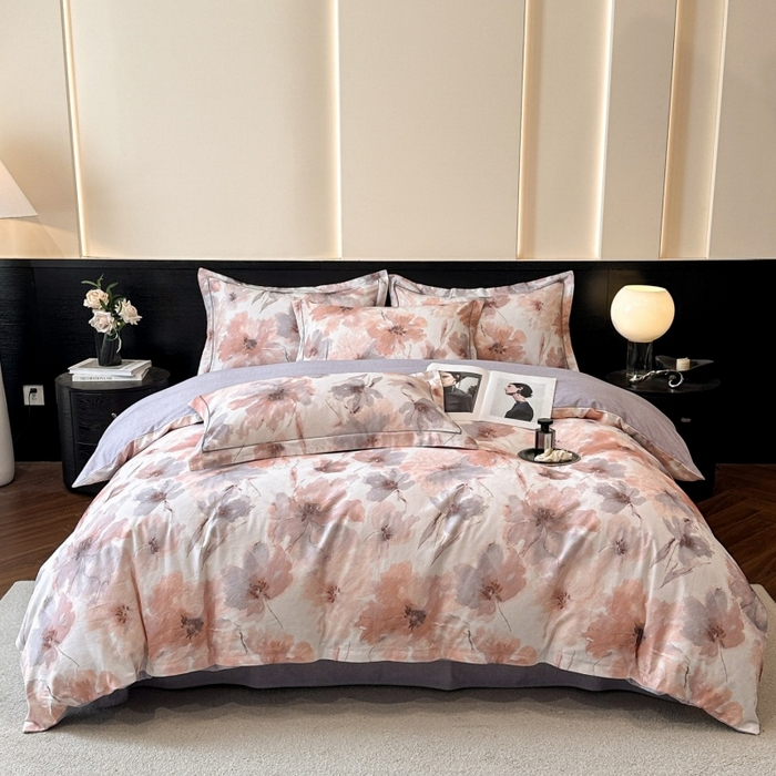 91家纺网 家纺一手货源 找家纺 海洋家纺 2025新款100%全棉磨毛数码印花四件套加厚全棉四件套-提供买家秀 梦萦 红