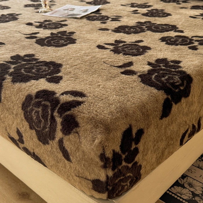 91家纺网 家纺一手货源 找家纺 绒世界 2025秋冬加厚兔绒床笠 兔绒床笠-绽放咖