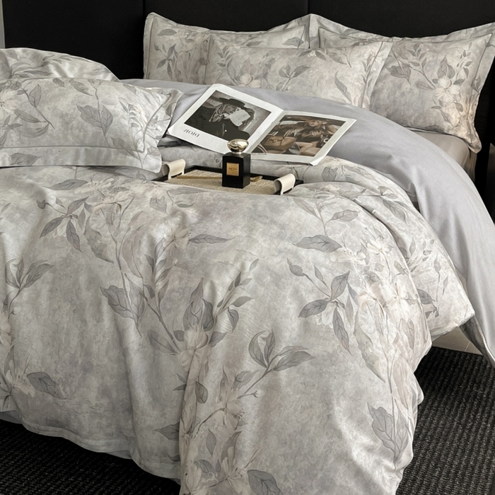 91家纺网 家纺一手货源 找家纺 海洋家纺 2025新款100%全棉磨毛数码印花四件套加厚全棉四件套-提供买家秀 琼枝 灰