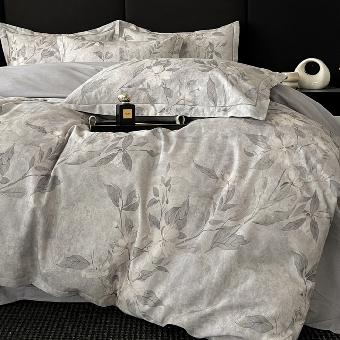 91家纺网 家纺一手货源 找家纺 海洋家纺 2025新款100%全棉磨毛数码印花四件套加厚全棉四件套-提供买家秀 琼枝 灰