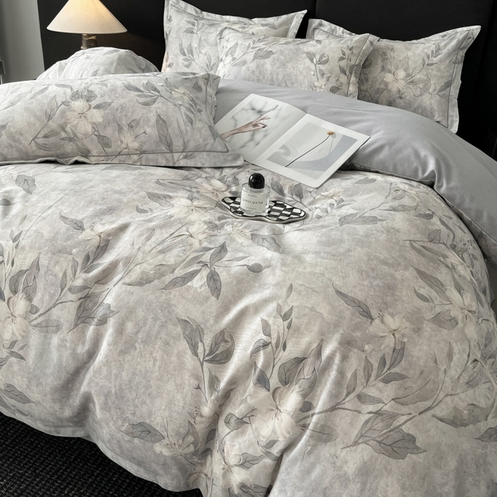 91家纺网 家纺一手货源 找家纺 海洋家纺 2025新款100%全棉磨毛数码印花四件套加厚全棉四件套-提供买家秀 琼枝 灰