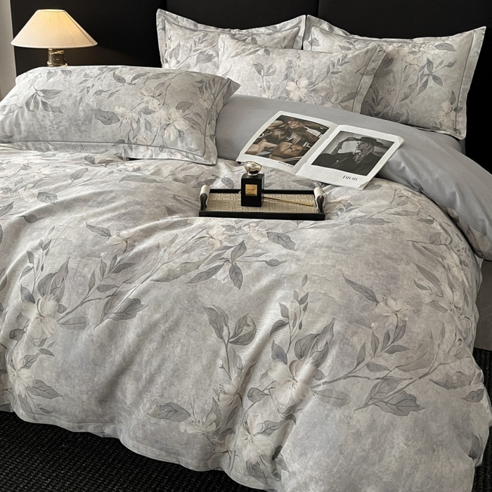 91家纺网 家纺一手货源 找家纺 海洋家纺 2025新款100%全棉磨毛数码印花四件套加厚全棉四件套-提供买家秀 琼枝 灰