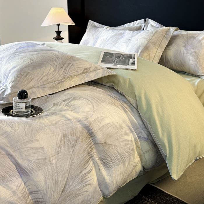 91家纺网 家纺一手货源 找家纺 海洋家纺 2025新款100%全棉磨毛数码印花四件套加厚全棉四件套-提供买家秀 羽纱 浅绿