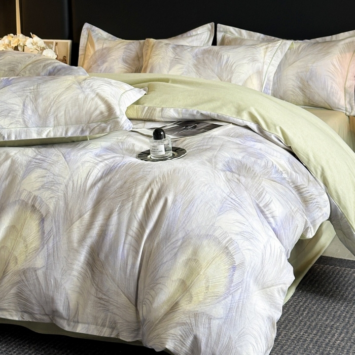 91家纺网 家纺一手货源 找家纺 海洋家纺 2025新款100%全棉磨毛数码印花四件套加厚全棉四件套-提供买家秀 羽纱 浅绿