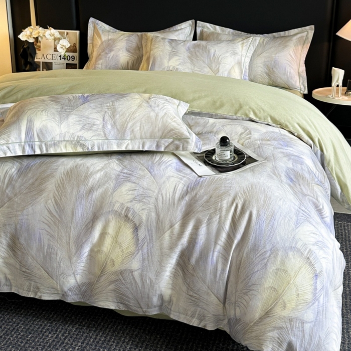 91家纺网 家纺一手货源 找家纺 海洋家纺 2025新款100%全棉磨毛数码印花四件套加厚全棉四件套-提供买家秀 羽纱 浅绿