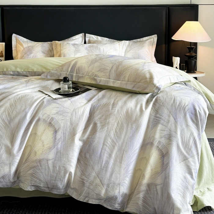 91家纺网 家纺一手货源 找家纺 海洋家纺 2025新款100%全棉磨毛数码印花四件套加厚全棉四件套-提供买家秀 羽纱 浅绿