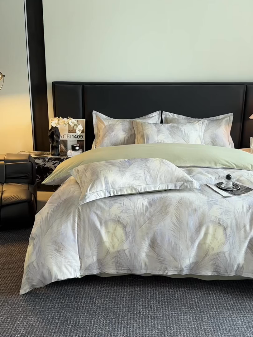 91家纺网 家纺一手货源 找家纺 海洋家纺 2025新款100%全棉磨毛数码印花四件套加厚全棉四件套-提供买家秀 羽纱 浅绿