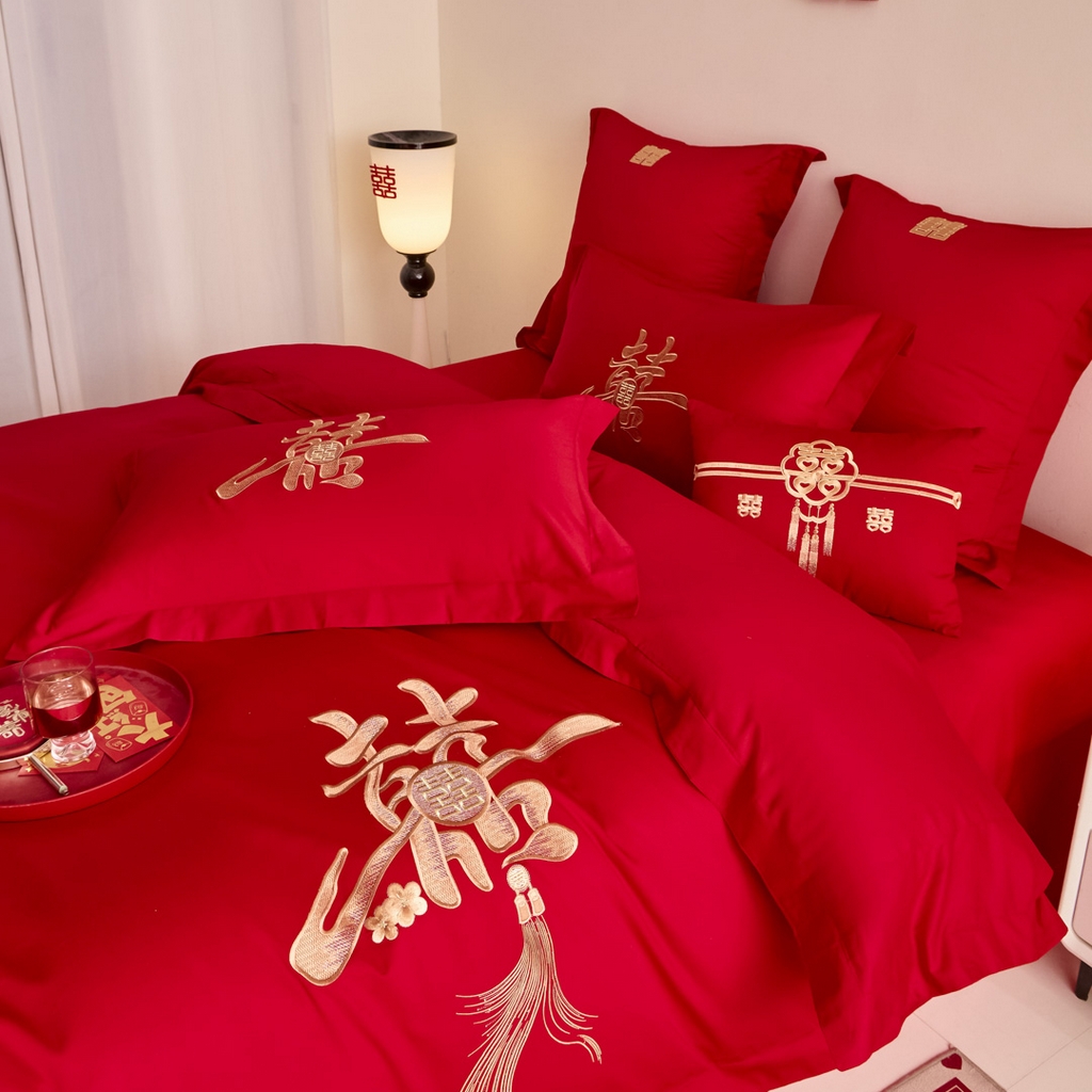 91家纺网 家纺一手货源 找家纺 东方合美（原：皇家传奇） 2025新款婚庆小红书化纤系列二 新婚喜乐-金