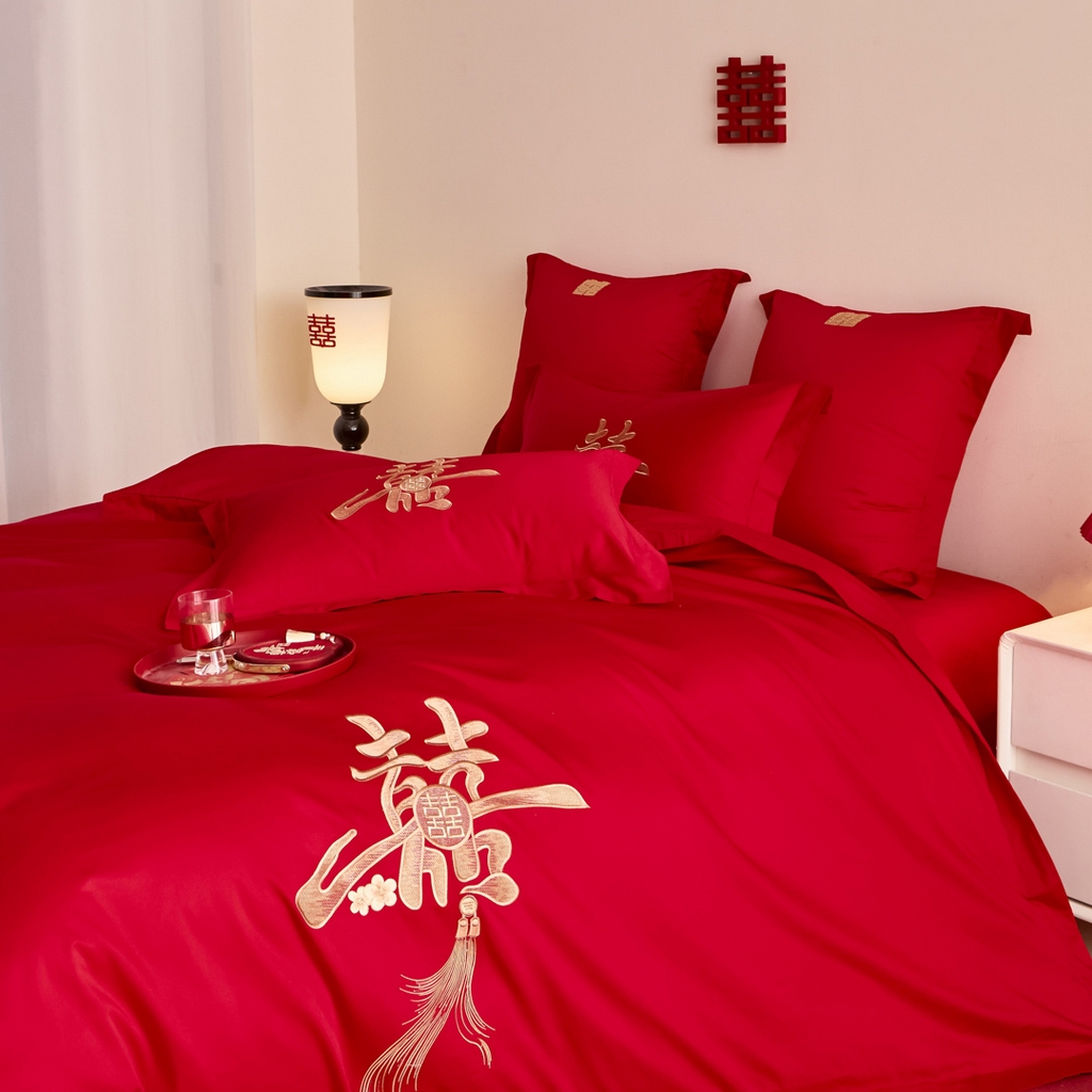 91家纺网 家纺一手货源 找家纺 东方合美（原：皇家传奇） 2025新款婚庆小红书化纤系列二 新婚喜乐-金