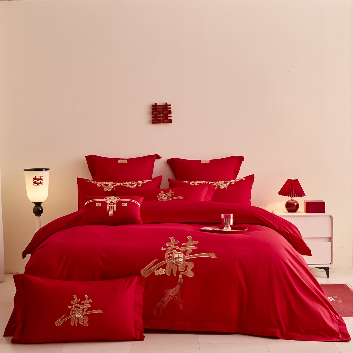 91家纺网 家纺一手货源 找家纺 东方合美（原：皇家传奇） 2025新款婚庆小红书化纤系列二 新婚喜乐-金