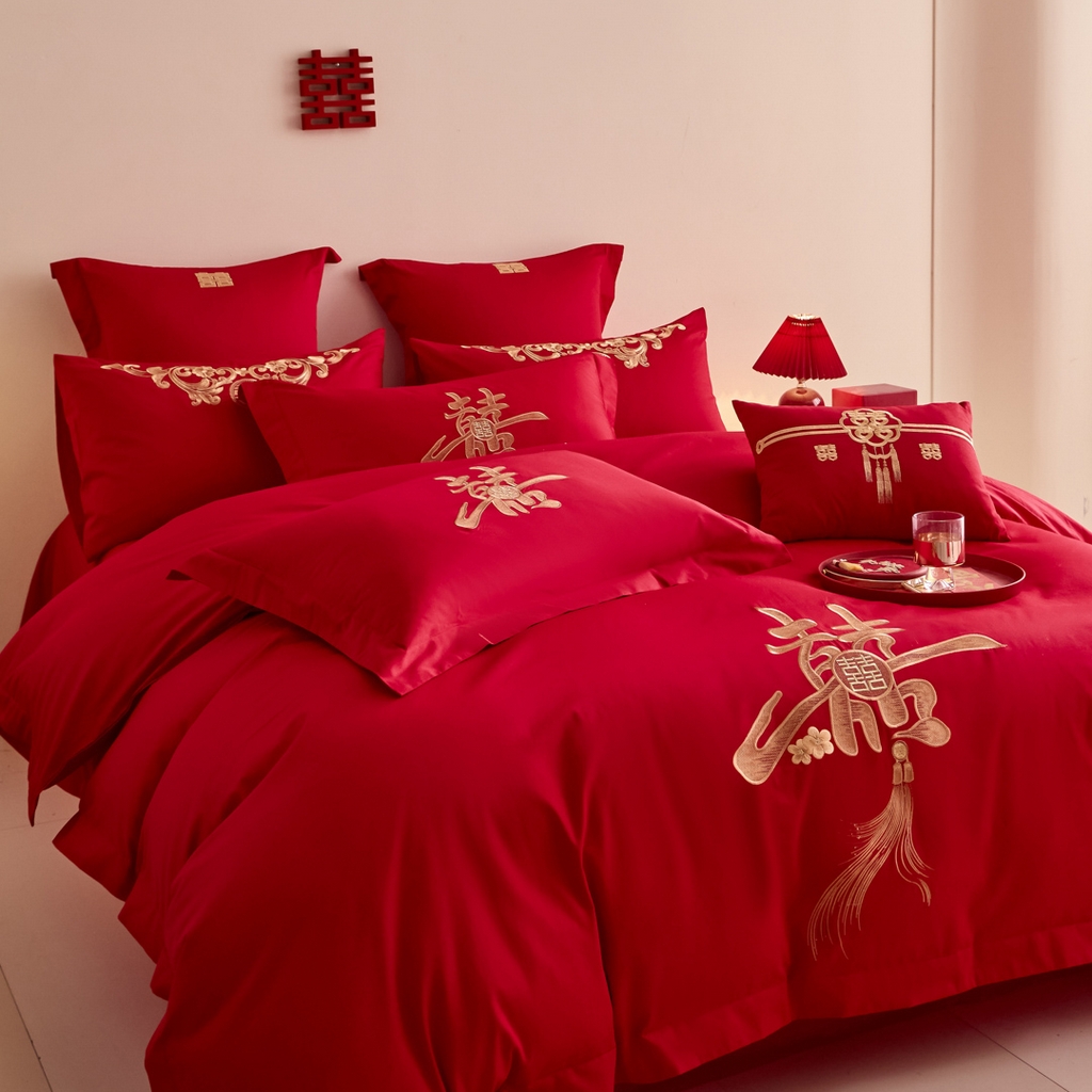 91家纺网 家纺一手货源 找家纺 东方合美（原：皇家传奇） 2025新款婚庆小红书化纤系列二 新婚喜乐-金