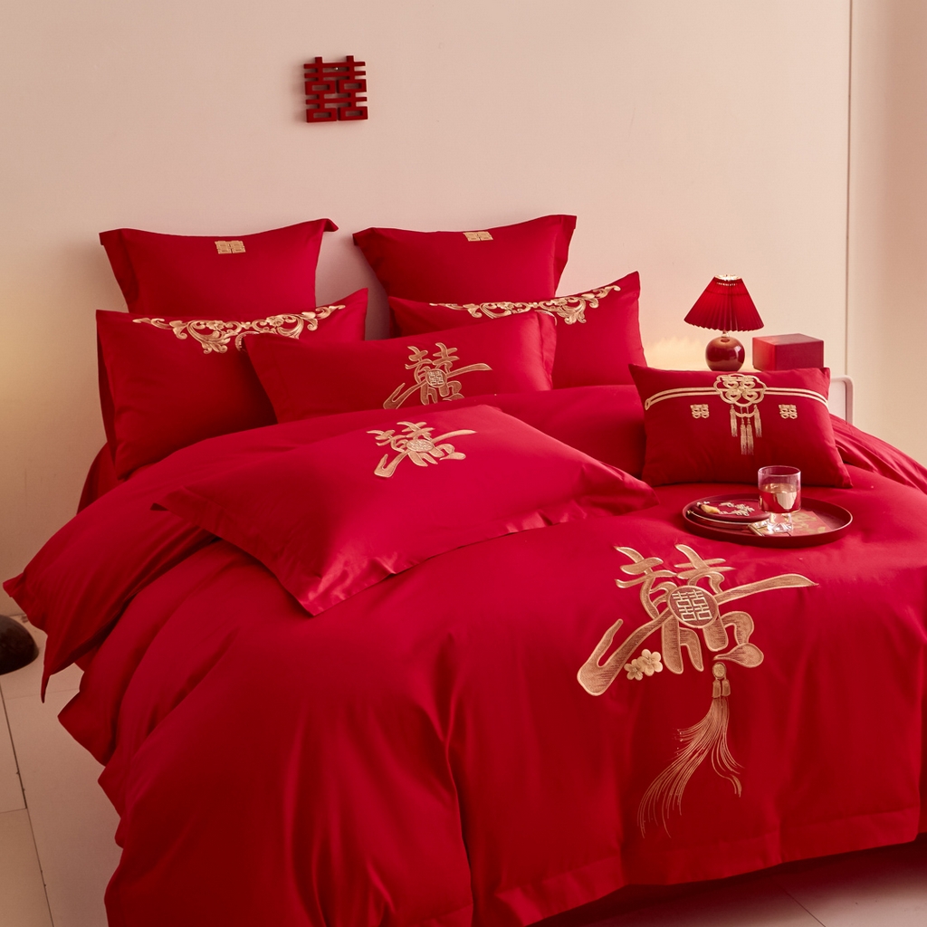 91家纺网 家纺一手货源 找家纺 东方合美（原：皇家传奇） 2025新款婚庆小红书化纤系列二 新婚喜乐-金