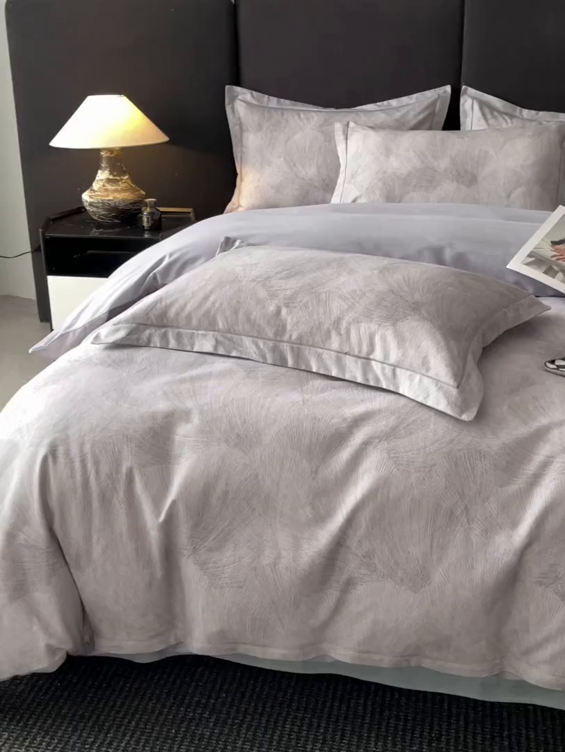 91家纺网 家纺一手货源 找家纺 海洋家纺 2025新款100%全棉磨毛数码印花四件套加厚全棉四件套-提供买家秀 羽弦 灰