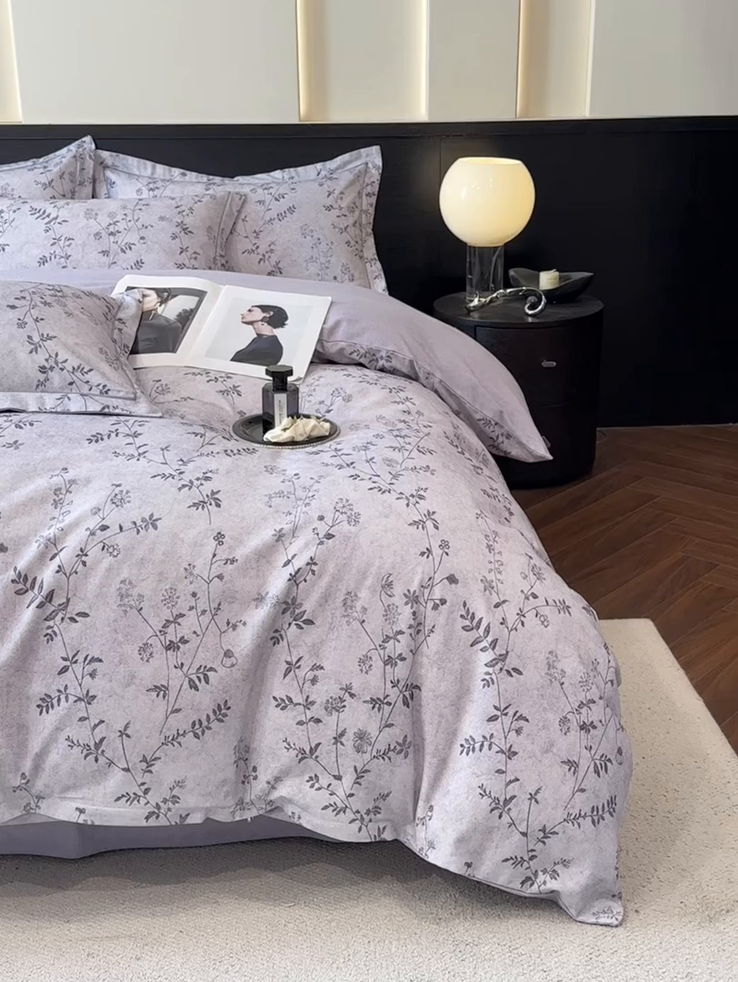 91家纺网 家纺一手货源 找家纺 海洋家纺 2025新款100%全棉磨毛数码印花四件套加厚全棉四件套-提供买家秀 织梦 灰