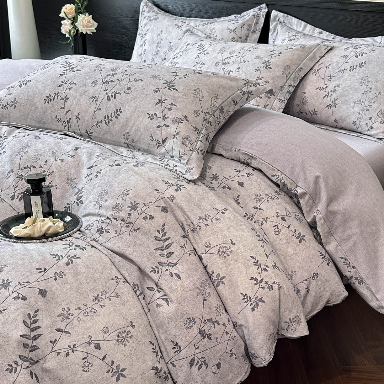 海洋家纺 2025新款100%全棉磨毛数码印花四件套加厚全棉四件套-提供买家秀 织梦 灰