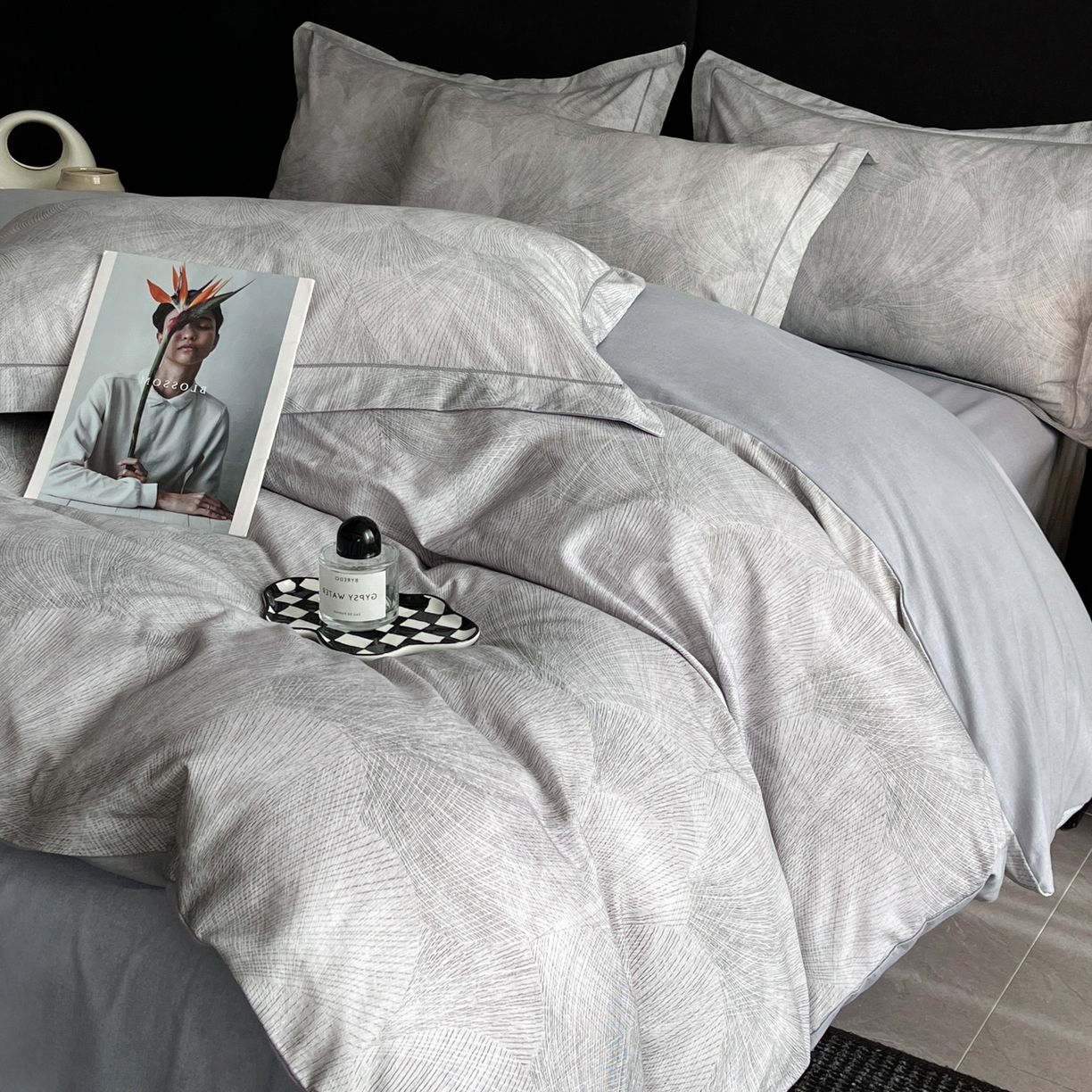 海洋家纺 2025新款100%全棉磨毛数码印花四件套加厚全棉四件套-提供买家秀 羽弦 灰
