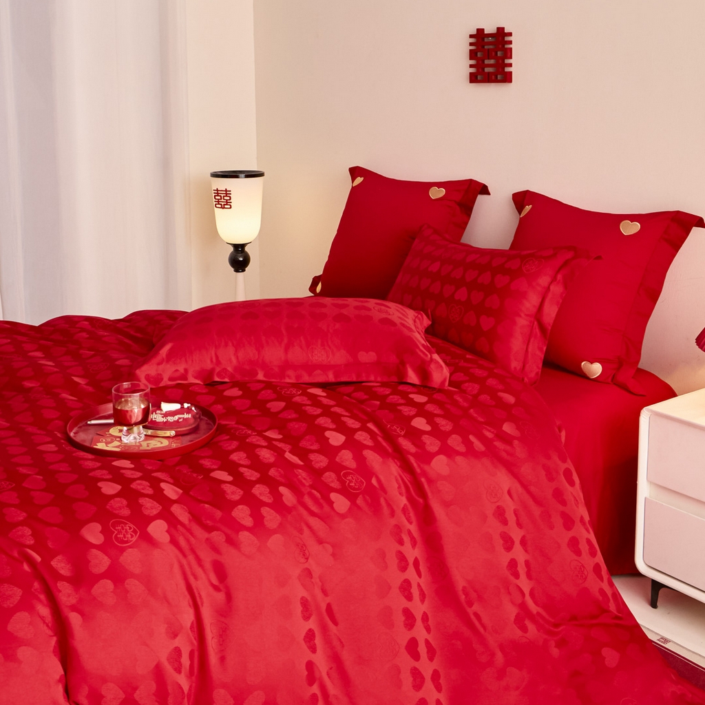 91家纺网 家纺一手货源 找家纺 东方合美（原：皇家传奇） 2025新款婚庆小红书化纤系列二 爱心-喜提花