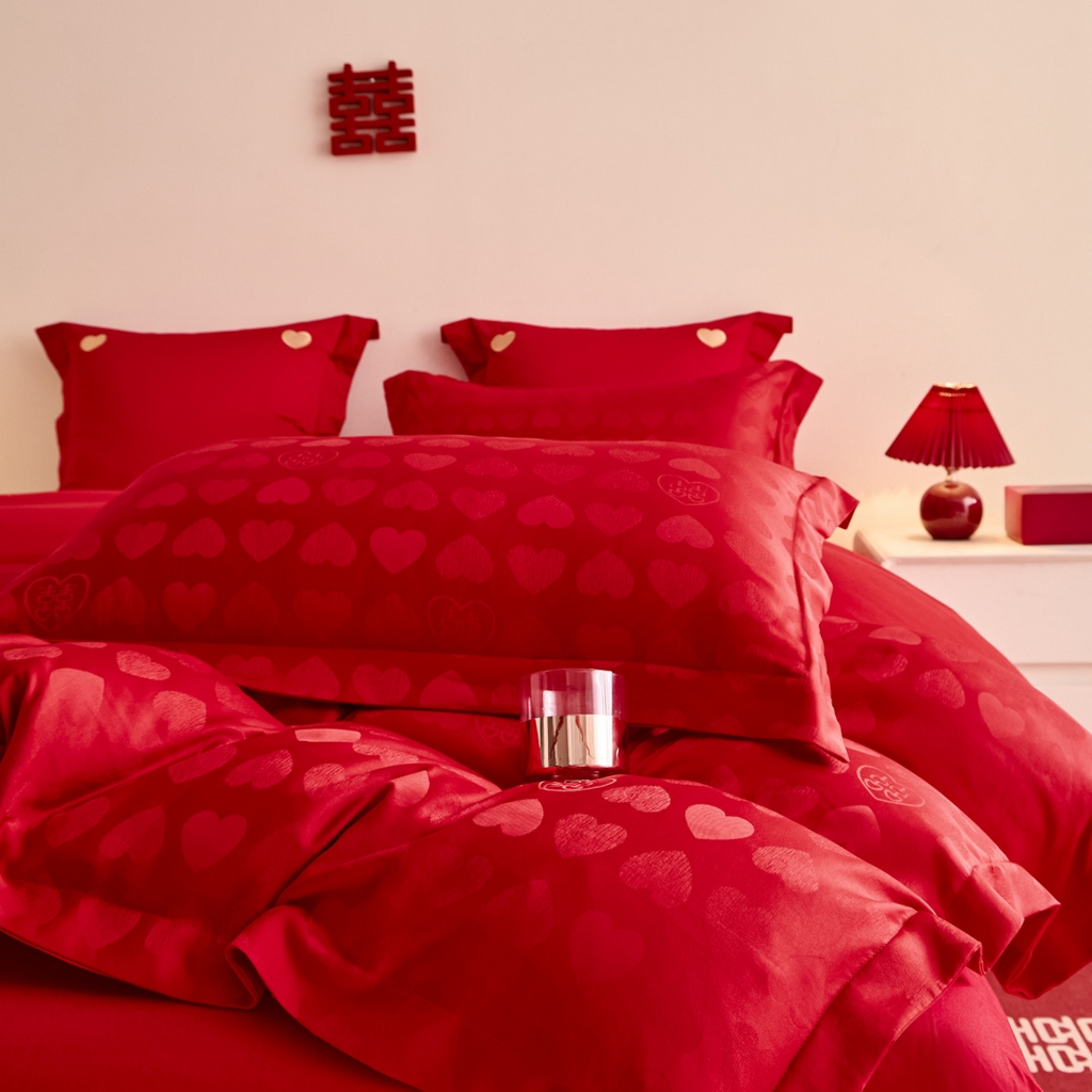 91家纺网 家纺一手货源 找家纺 东方合美（原：皇家传奇） 2025新款婚庆小红书化纤系列二 爱心-喜提花