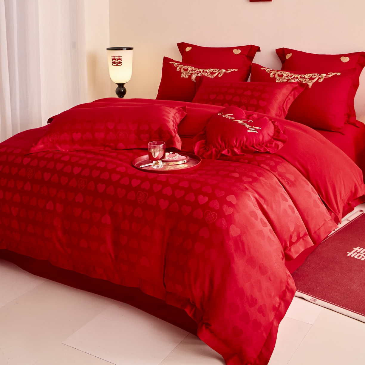 91家纺网 家纺一手货源 找家纺 东方合美（原：皇家传奇） 2025新款婚庆小红书化纤系列二 爱心-喜提花