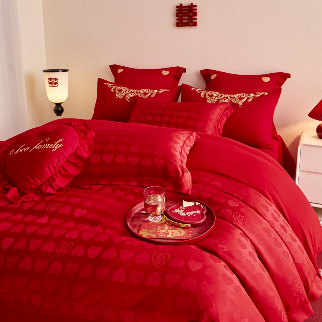 91家纺网 家纺一手货源 找家纺 东方合美（原：皇家传奇） 2025新款婚庆小红书化纤系列二 爱心-喜提花