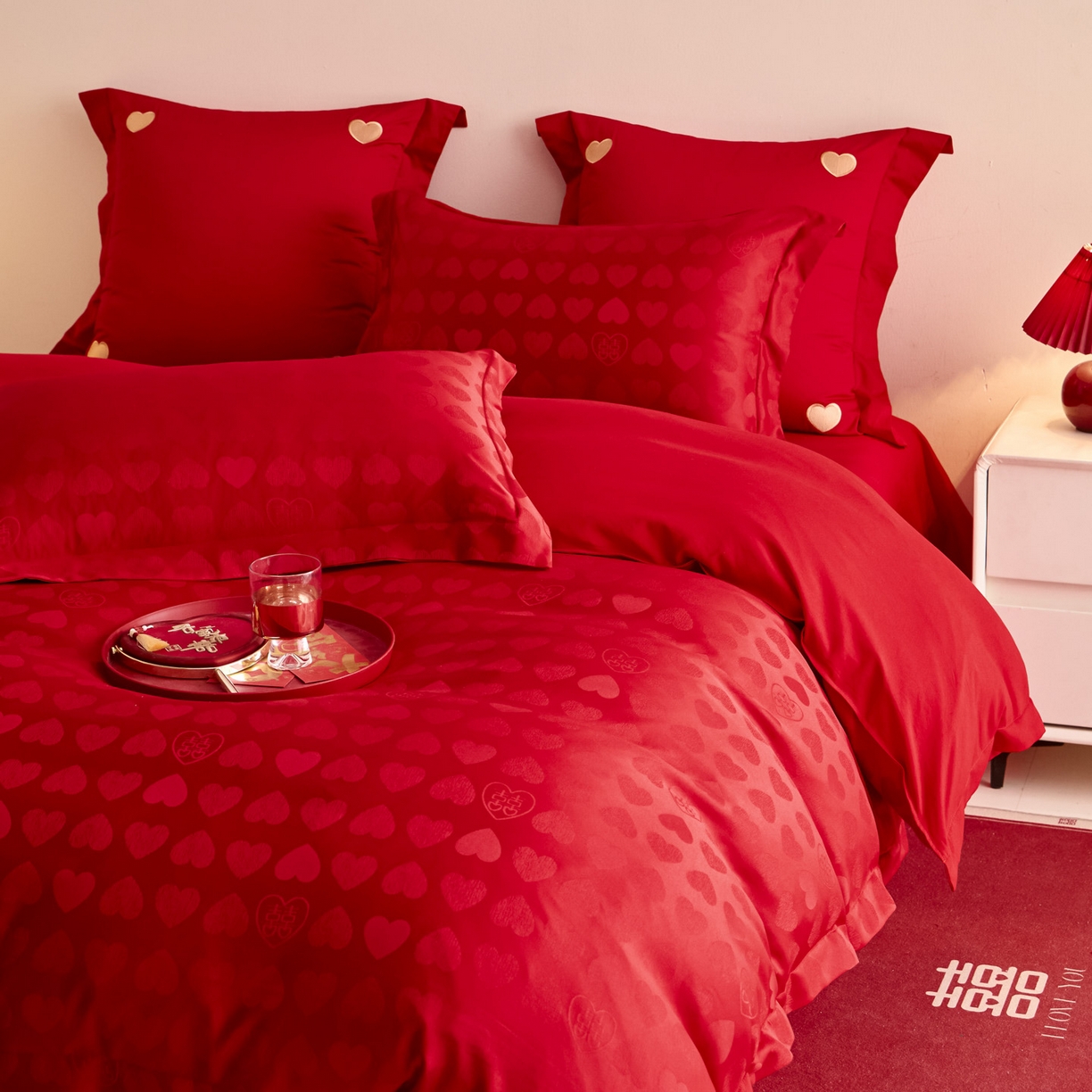 91家纺网 家纺一手货源 找家纺 东方合美（原：皇家传奇） 2025新款婚庆小红书化纤系列二 爱心-喜提花