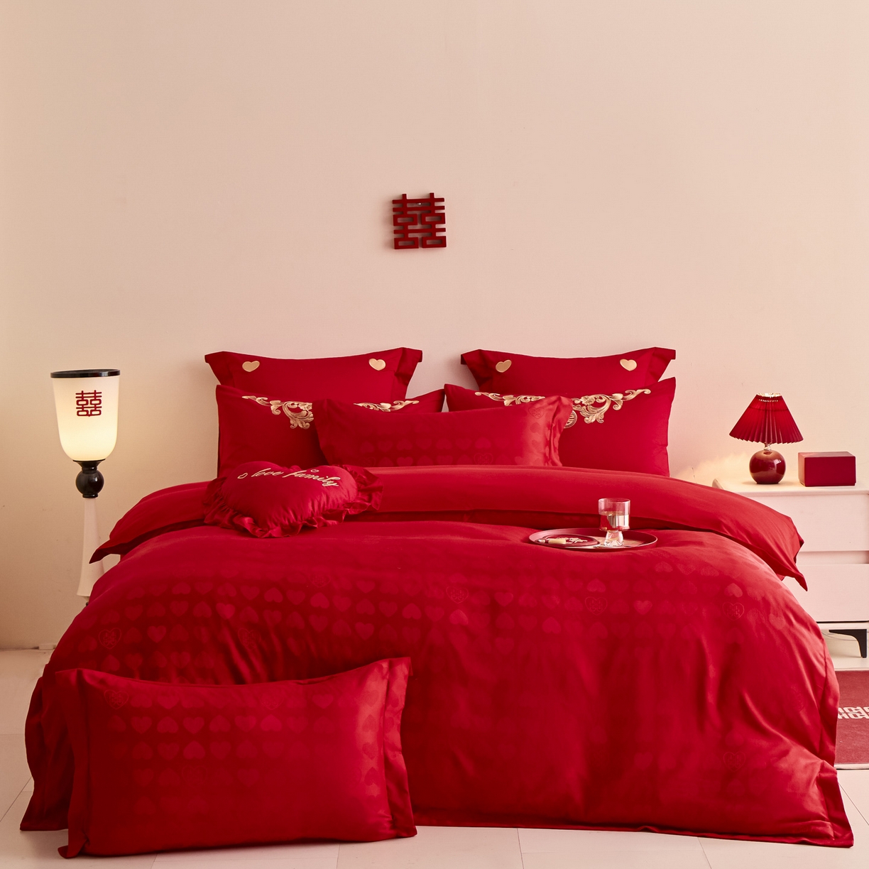 91家纺网 家纺一手货源 找家纺 东方合美（原：皇家传奇） 2025新款婚庆小红书化纤系列二 爱心-喜提花