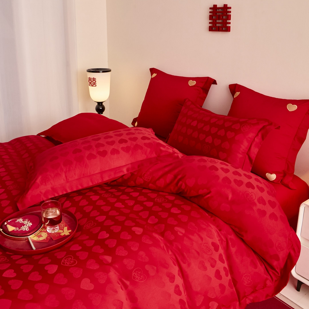 91家纺网 家纺一手货源 找家纺 东方合美（原：皇家传奇） 2025新款婚庆小红书化纤系列二 爱心-喜提花