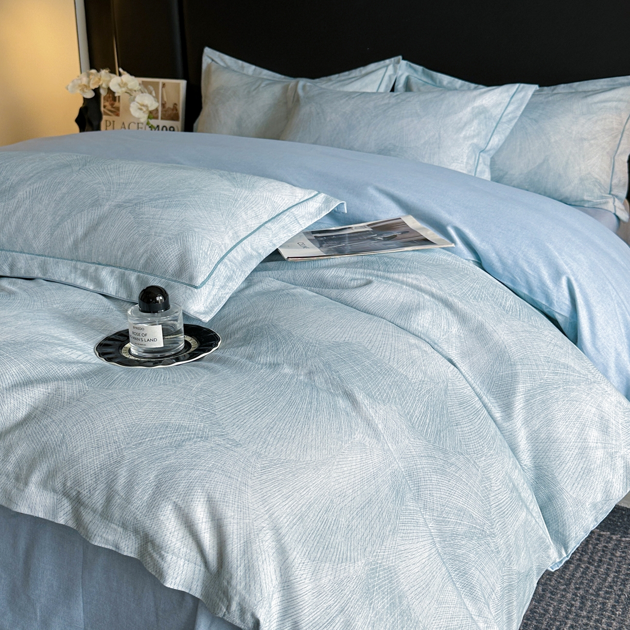 海洋家纺 2025新款100%全棉磨毛数码印花四件套加厚全棉四件套-提供买家秀 羽弦 蓝