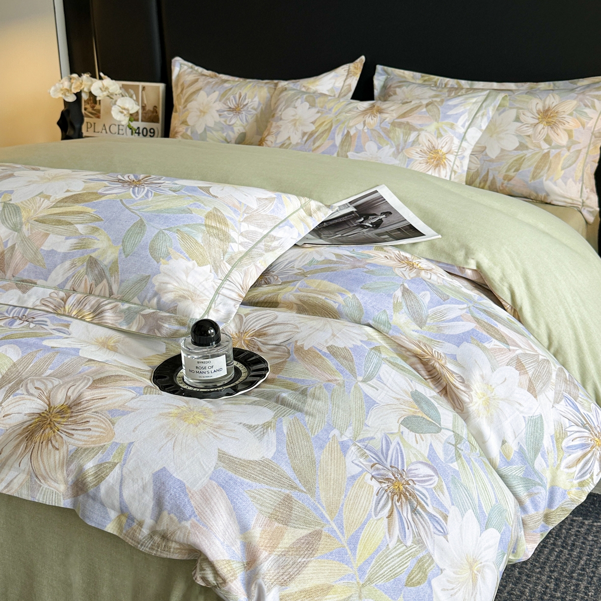 海洋家纺 2025新款100%全棉磨毛数码印花四件套加厚全棉四件套-提供买家秀 柔晨 绿