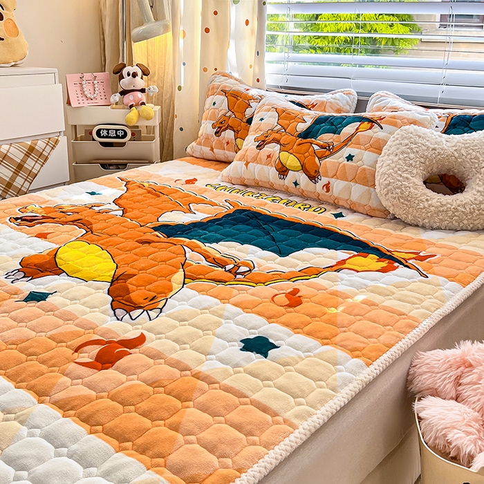 91家纺网 家纺一手货源 找家纺 徕米家居 2025新款牛奶绒加棉床盖品床盖单件单床盖 大版喷火龙