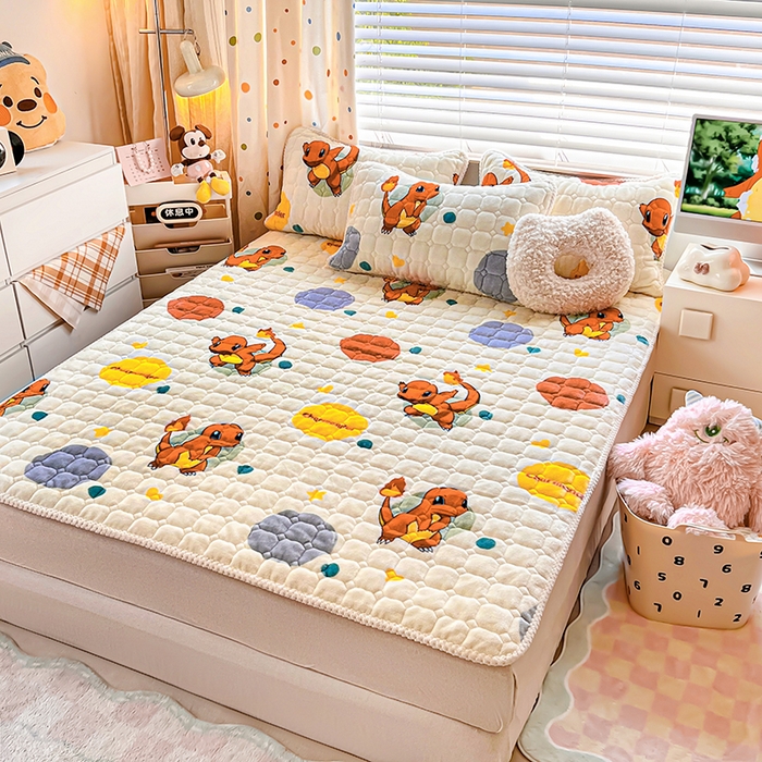 91家纺网 家纺一手货源 找家纺 徕米家居 2025新款牛奶绒加棉床盖品床盖单件单床盖 小火龙